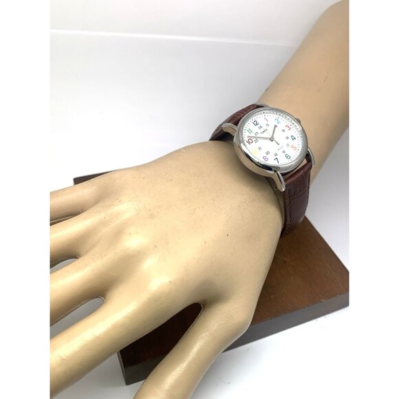 Timex Women's Watch T2N837 Indiglo Quartz White Dial Brown Leather Strap 31mm - Picture 4 of 14